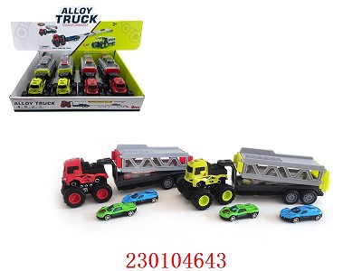 Die Cast and Friction Powered Truck Set w/2pcs Die Cast and Free Wheel Cars,4pcs/displaybox,2 Colors Asstd.