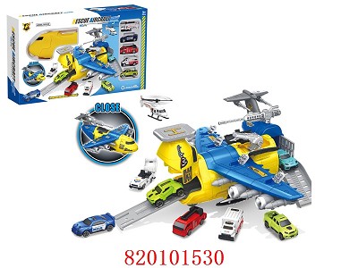 Rescue Aircraft Parking Garage Playset w/4pcs Free Wheel Cars and 1pc Plane